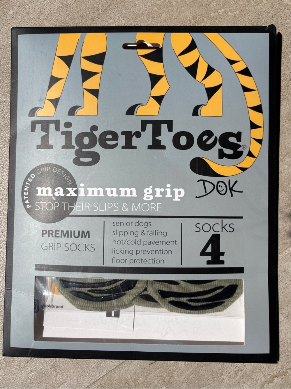 Tiger ToeS Grip Socks for Dog Paws size Medium